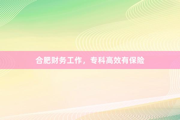 合肥财务工作，专科高效有保险